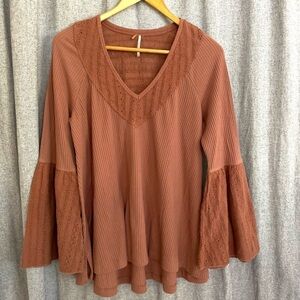 FREE People Parisian Nights Rose Blush Eyelet Top size medium